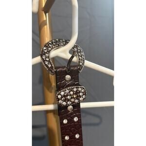 Western Rhinestone Concho Belt Brown Croc Embossed Studded Bling Belt